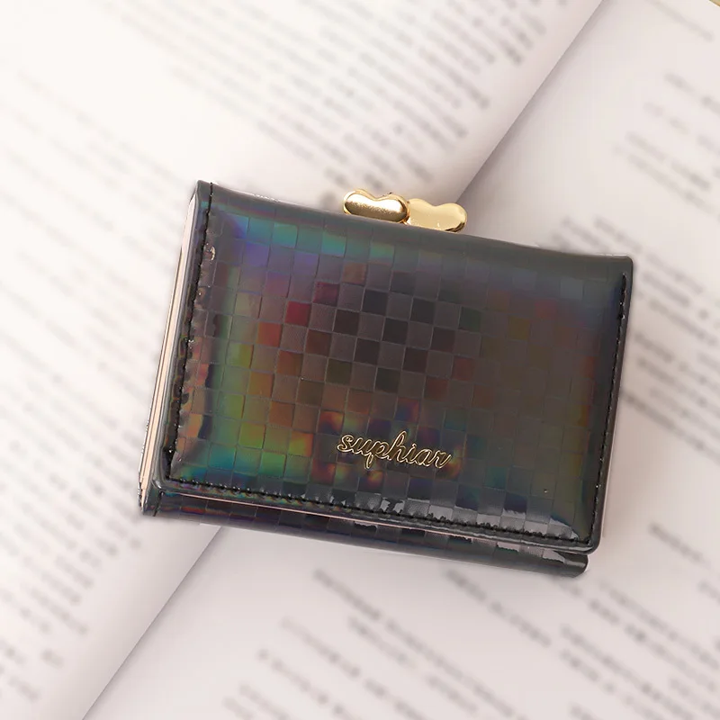 Wallets For Women Short Colorful Laser Purse Multifunctional Folding Coin Purse PU Leather Pink Purse Card Holders Cartera Mujer