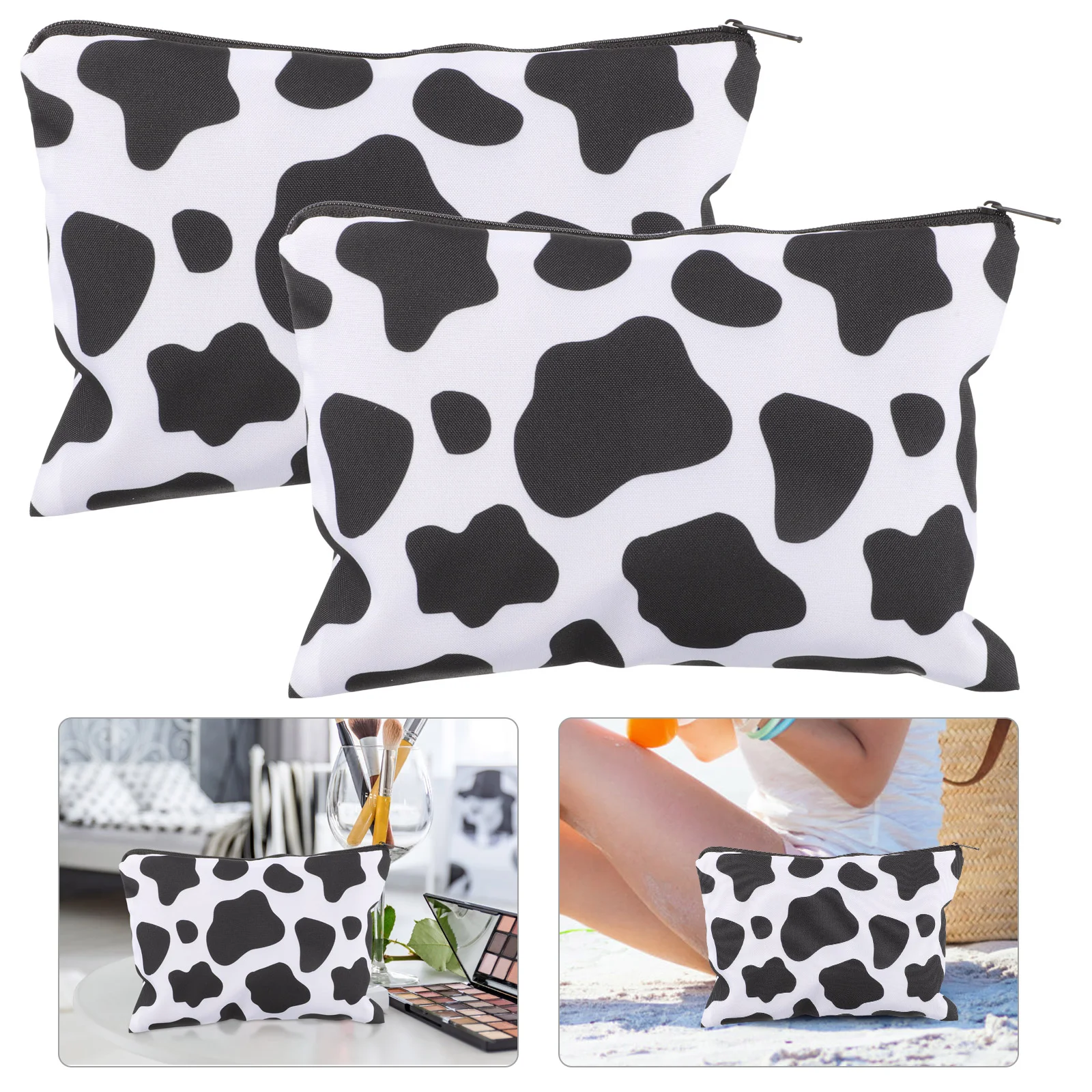 2pcs Cow Pattern Makeup Bags Makeup Organizing Bags Pouch Travel Bag