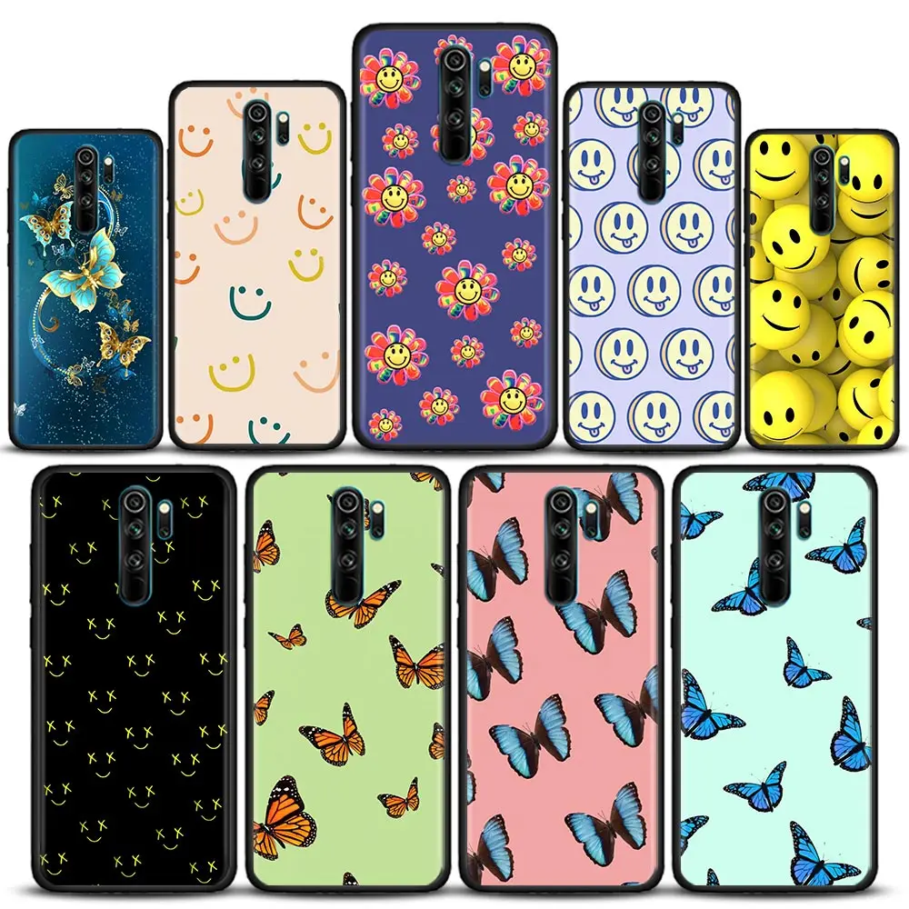

Phone Case for Redmi 6 6A 7 7A Note 7 8 8A Pro 8T Case Note 9 9S Pro 4G 9T Soft Silicone Cover Smile Face Butterfly