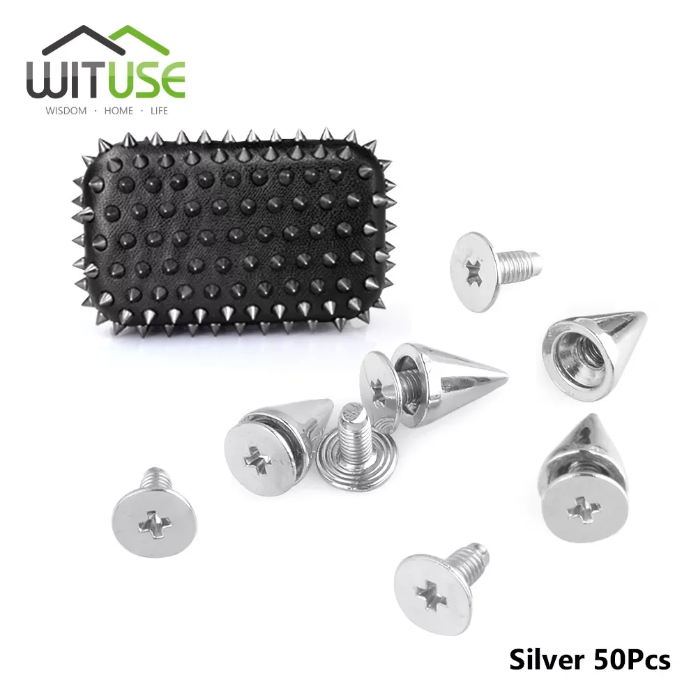 

50Pcs DIY 10mm Silvery Metal Bullet Stud Rivet Spike Leather Craft Rivet Accessory Nailheads for Punk Clothes Bag Leather rivet