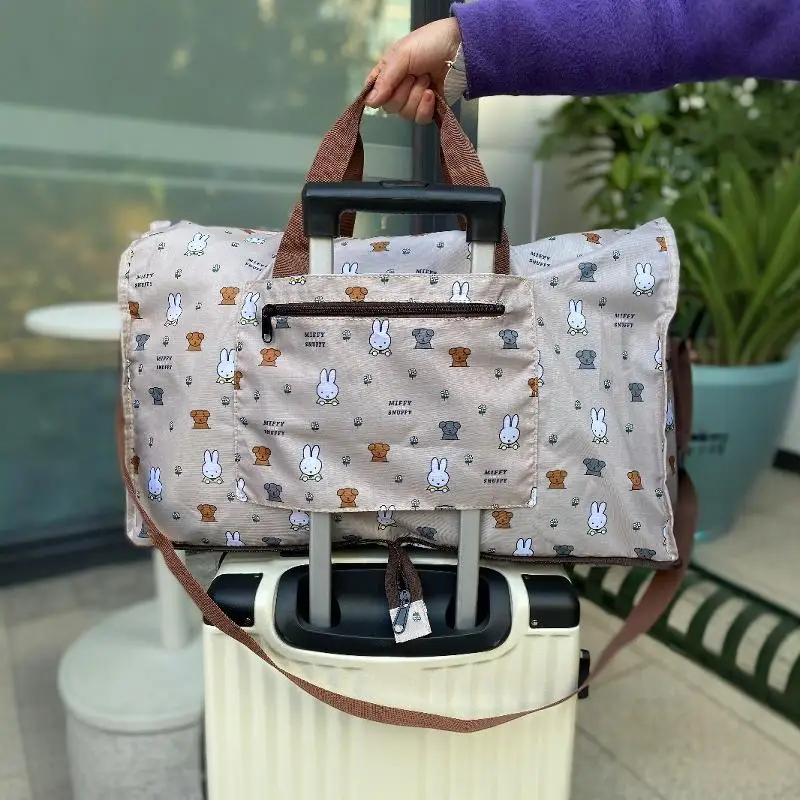 Фото Дорожная сумка Miffy с героями мультфильмов, большая вместительная дорожная сумка с ручкой для хранения на плечо, складная студенческая сумка для багажа с принтом, Рождественский подарок №1