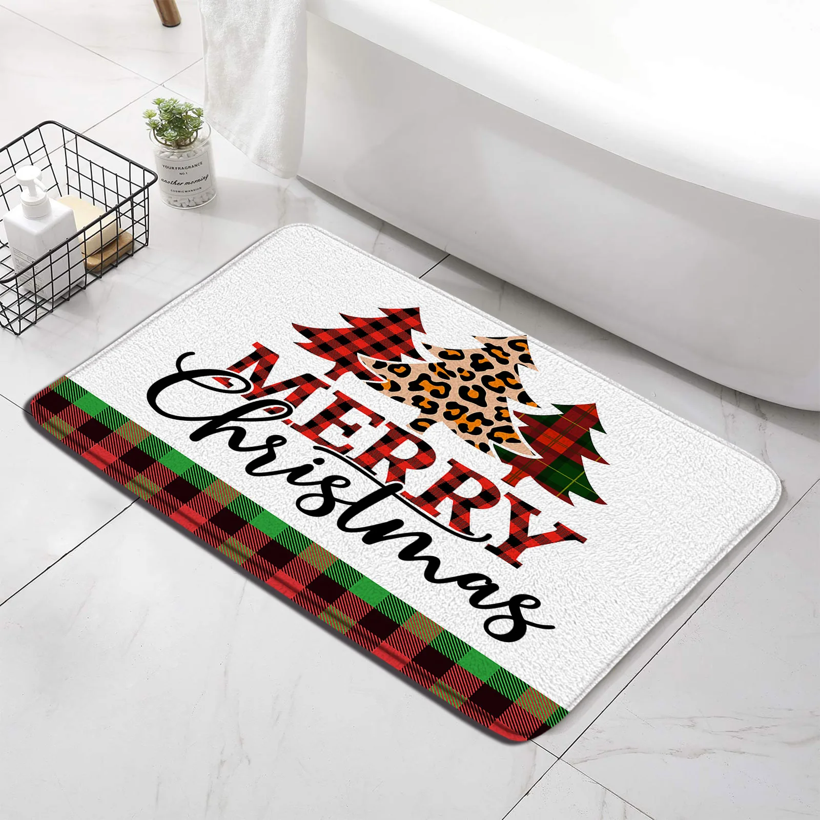 Рождественский коврик для ванной красного черного буйвола шашки сосны