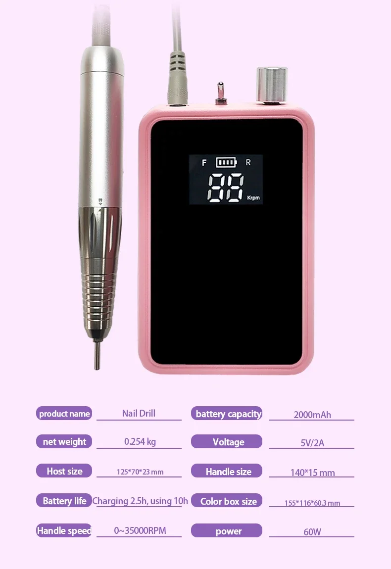 Новое поступление 2024 профессиональная дрель для ногтей портативная акриловая