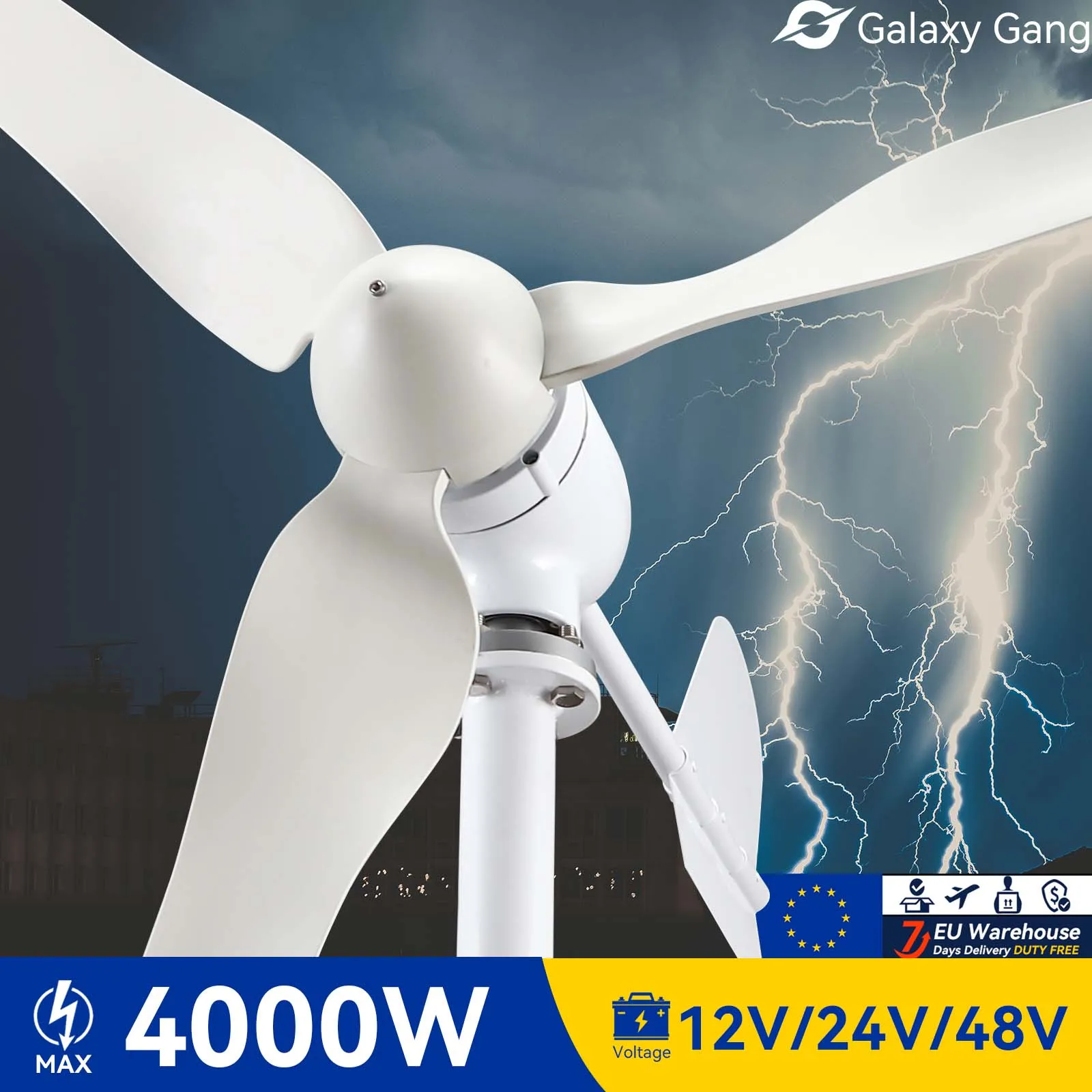 

Galaxy Gang Wind Turbine Generator 48v 12v 24v Home Use 3KW 3 Blades 3000W Windmill With Mppt Charge Controller Model GGM3