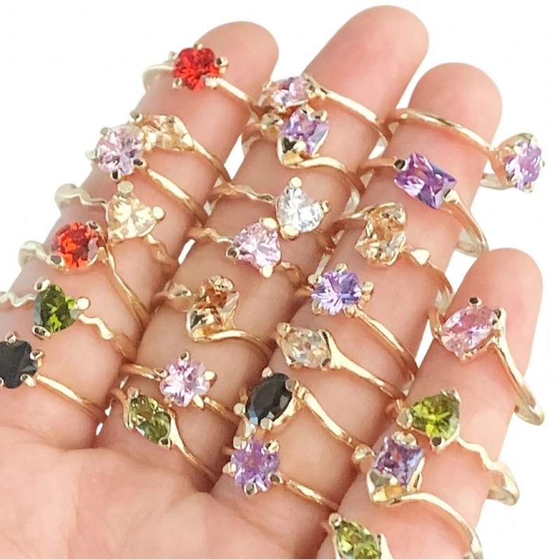 

Bulk Lots 30pcs Colorful Zircon Wedding Rings For Women Promise Elegant CZ Accessory Anniversary Gifts Jewelry Wholesale 3izard