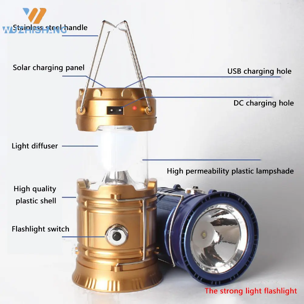 Portable Solar LED Lantern Camping Telescopic Torch Outdoor Camping Emergency Tent Lamp USB Rechargeable Working Light enlarge