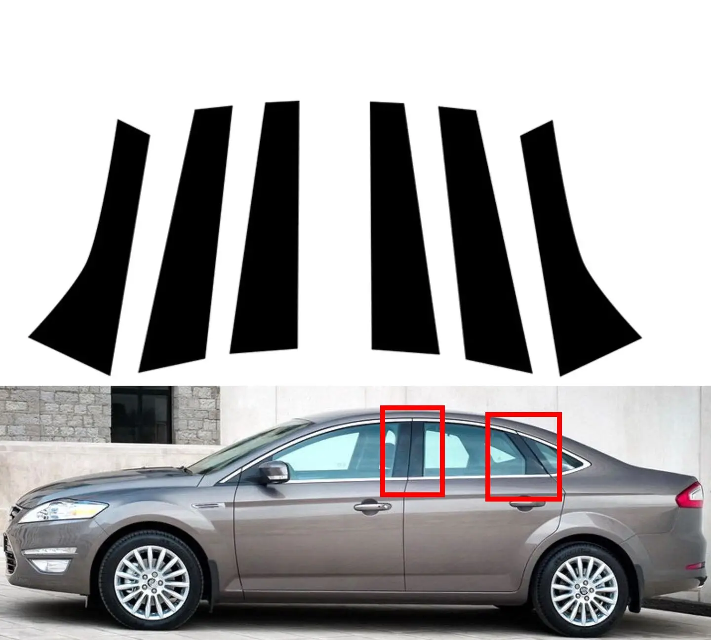 

6 шт., глянцевые черные наклейки на стойки для автомобиля Ford Mondeo MK4 2008 2009 2010 2011-2013