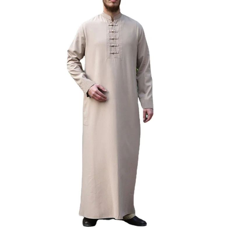 Muslim Fashion New Solid Color Men's Robe Middle East Ramadan Button Simple Atmosphere Abaya Thoub Islamic Clothing Mens Jubba