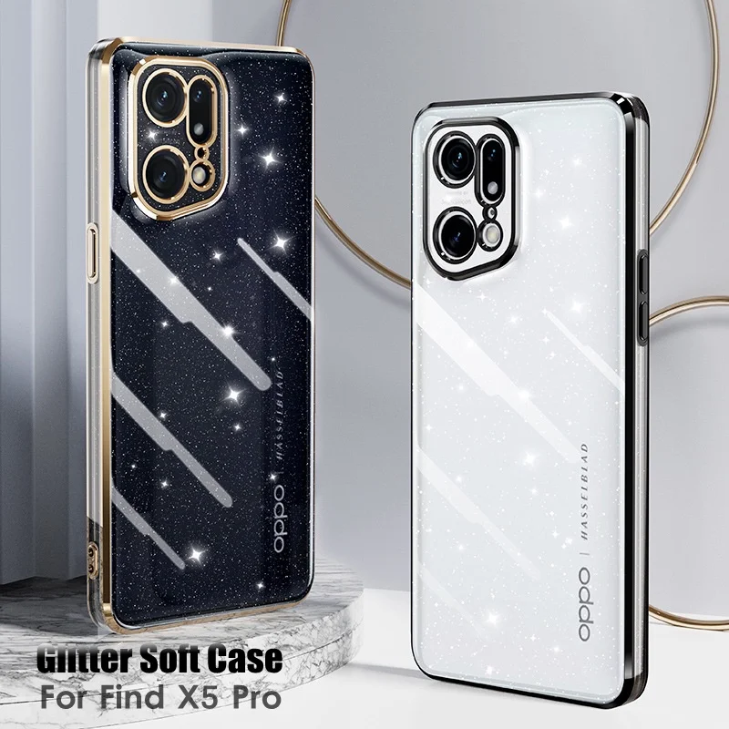 Luxury Bling Plating TPU Phone Case For OPPO Find X5 Pro Glitter Transparent Soft Back Cover For Find X5