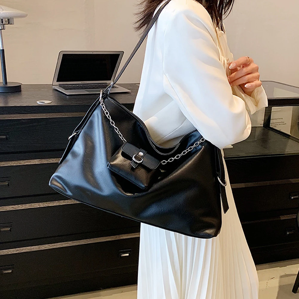 Fashion Soft Leather Women Shoulder Bag Chains Crossbody Bags for Women Large Hobo Handbags 2 Bags/set Composited Bag Tote Chic