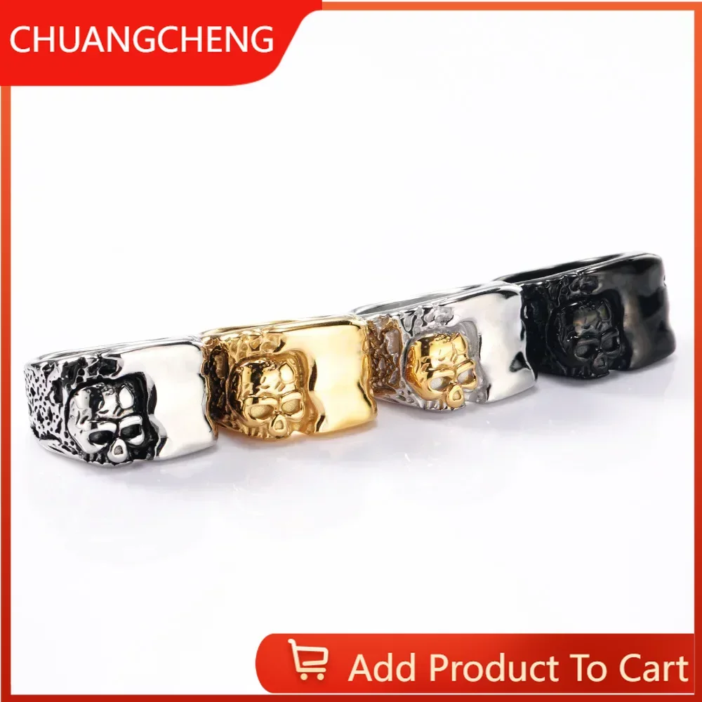 

CHUANGCHENG Flowing Personality Multi-color Skull Men's Domineering Pattern Finger Decoration Stainless Steel Rings Size 7-13