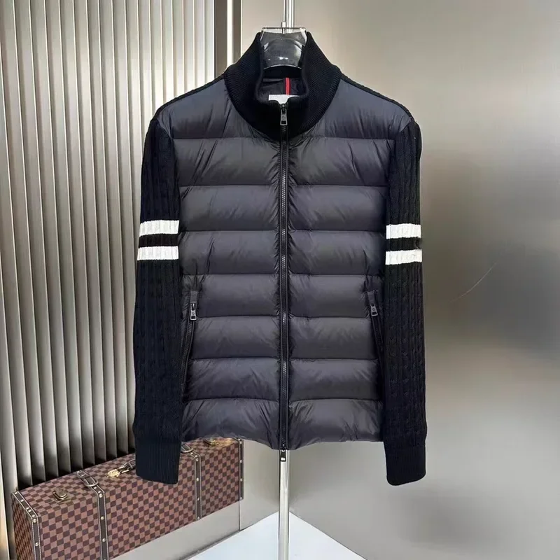 Mo * Cl R Зимняя мужская белая куртка на гусином пуху теплая приталенная