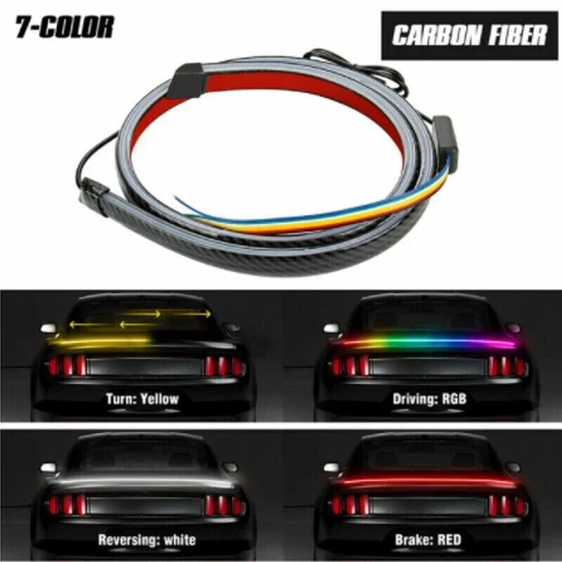 

Светодиодная лента стоп-сигнала RGB из углеродного волокна для автомобиля, спойлер, автомобильное высокое крепление, задние предупреждающие стоп-сигналы, последовательные с указателем поворота 12 В