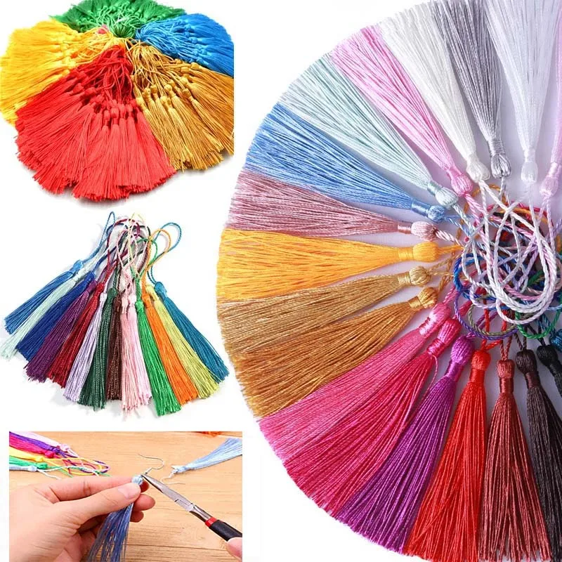 

100Pcs 7cm Hanging Rope Silk Tassel Fringe Brush Handmade Soft Craft For DIY Key Chain Earring Hooks Pendant Jewelry Making