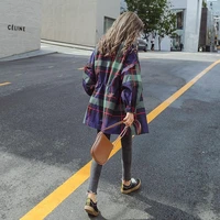plaid womens windbreaker mid length korean version 2020 new spring and autumn small tops popular tooling jacket womens coat