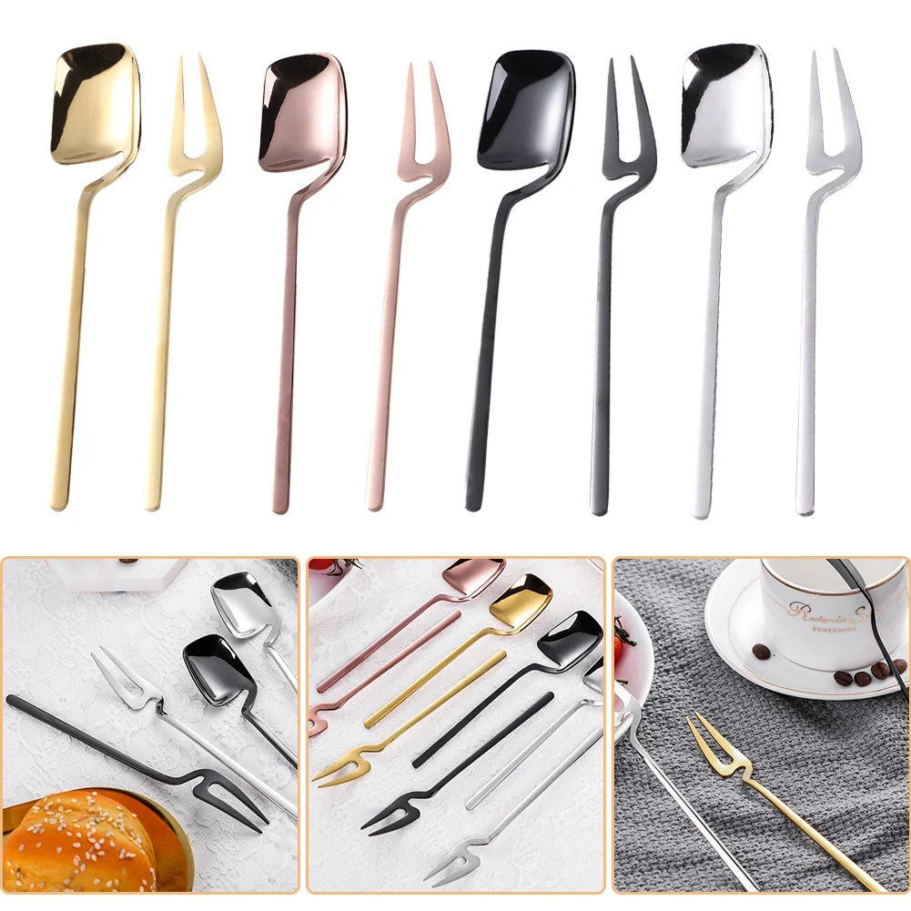 

Spoon Long Handle With Stopper Stainless Steel Tea Fork Coffee Dessert Fruit Fork Spoon For Appetizer Cocktail Cake Silverware