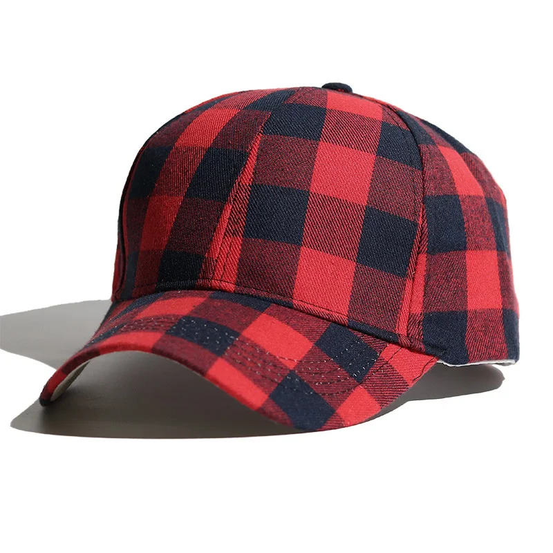 Классические Хлопковые бейсболки в клетку с принтом красно-черная клетчатая