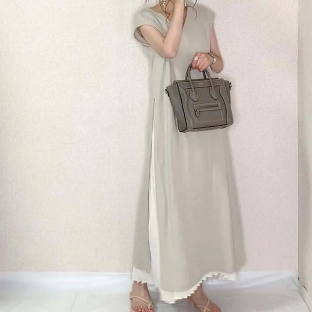 

Women Fashion Dress Fresh Elegant Chic Solid Color V-neck Short Sleeve Patchwork Slim Pullover Summer Lady A-line Leisure Dress