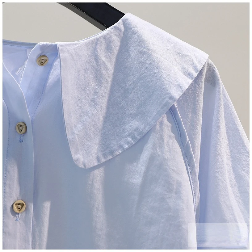 Lightweight Cotton Women Shirts Summer Vintage 2022 Turn-Down Collar Half Sleeved Loose Elegant Office Lady Outwear Coats Tops enlarge