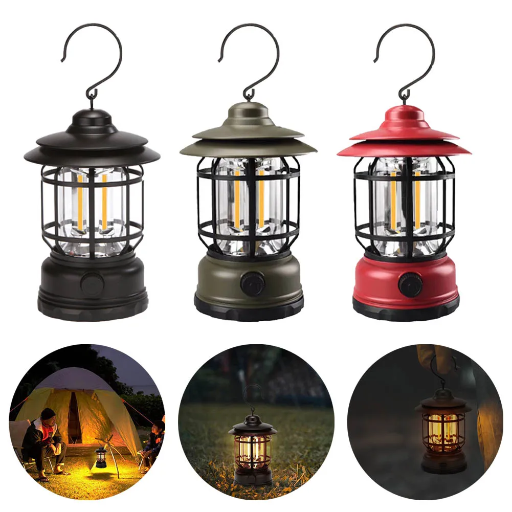 

Portable Camping Lights Vintage Hanging Lantern Outdoor Hiking Lamp Tent Table Light Camping Equipment Powered By 3*AAA