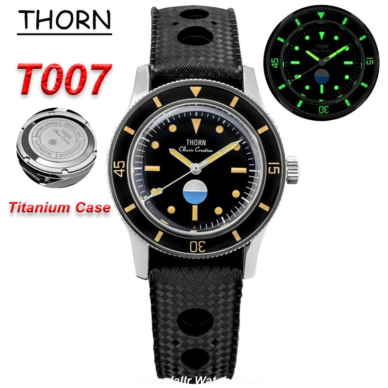 Thorn T007 50-Fathoms винтажные часы PT5000 механизм титановый корпус сапфировое стекло