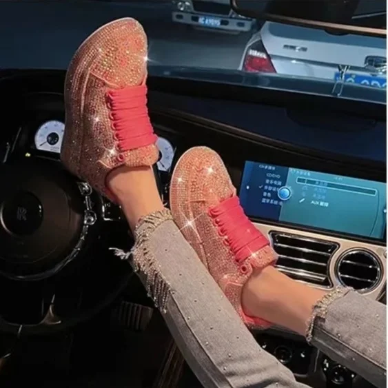 Women's Full Diamond Shoes 2023 Early Spring New Muffin Platform Rhinestone Leisure Sports Daddy with Diamond Pumps