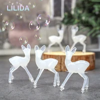 12pcs transparent mini deer doll plastic artificial garden decor model micro landscape elk decorations for home diy statue craft