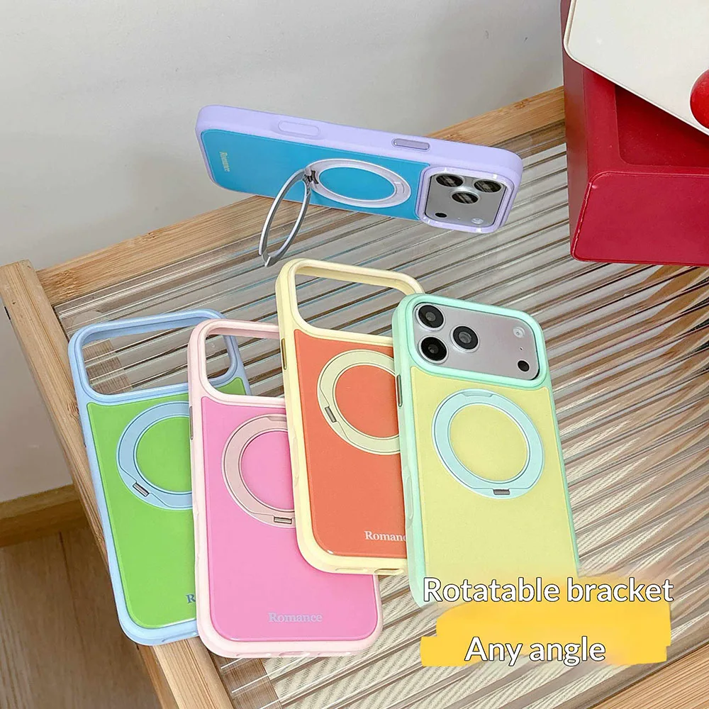 Фото Цветовые сочетания Macaron 360 ° Вращающийся магнитный чехол-подставка для iPhone 17 Pro Max 16 15 Pro Max, мягкий, в конфетных цветах, для пар №2
