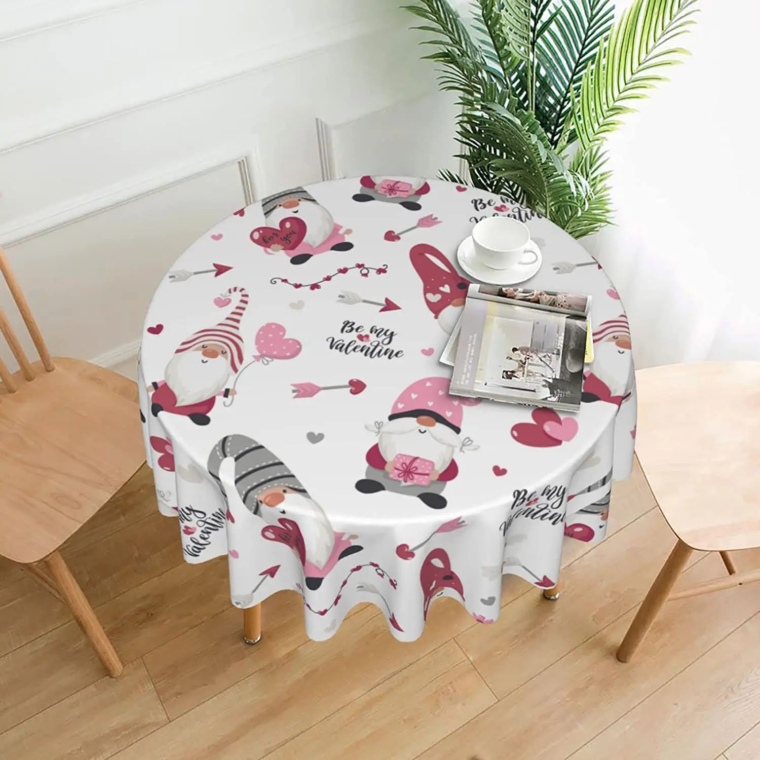

Pink Gnoems Valentines Day Heart Round Table Cover Polyester Stain and Wrinkle Resistant Table Cloth for Kitchen Dining Party