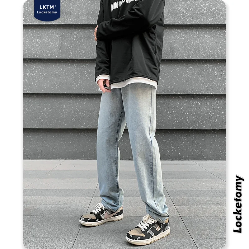 

Джинсы Хай-стрит мужские корейские модные свободные прямые брюки с вышивкой