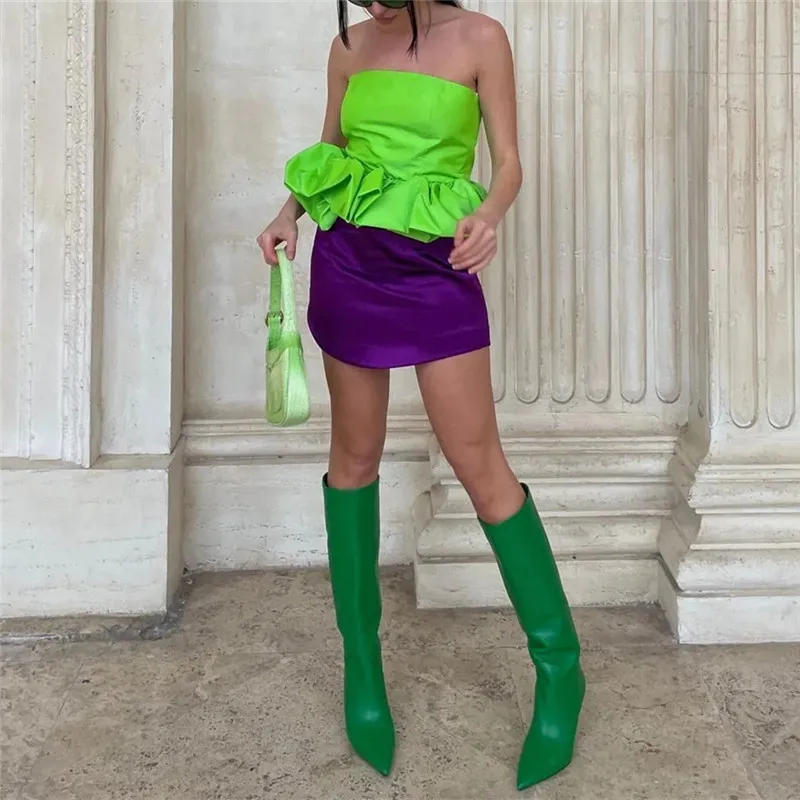 

Green Crop Top Sexy Backless Female Sleeveless Off Shoulder Tube Women Ruffle Y2K Party T Shirt Korean Tank Fashion Clothing