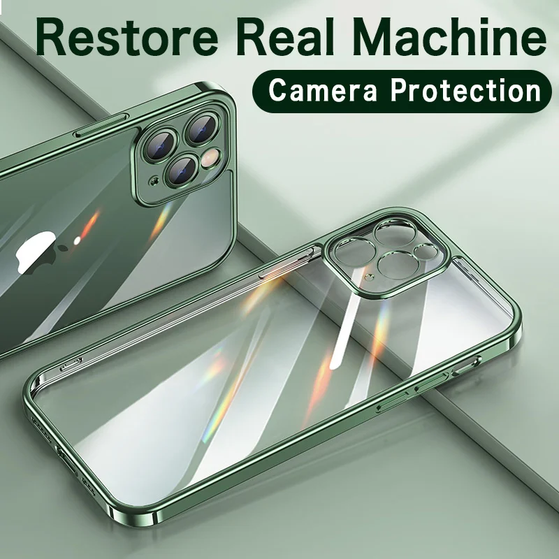 

Luxury Transparent Plating Frame Case For iPhone 13 12 11 Pro Max Mini X XR 7 8 Plus SE 3 2020 Silicone Shockproof Clear Cover