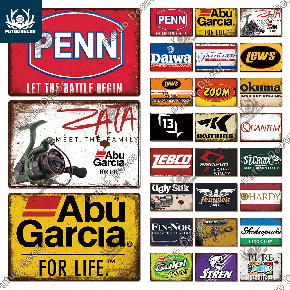 Декоративное приспособление для рыбалки Putuo, металлическая пластина, винтажный настенный плакат, украшение для магазина снастей, домашняя железная живопись