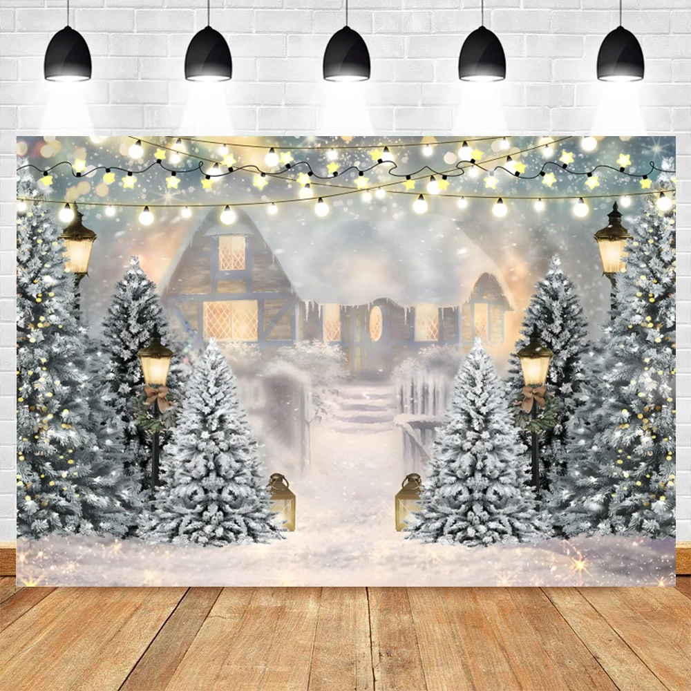 Зимний фон для детской фотосъемки с изображением заснеженной ночи леса