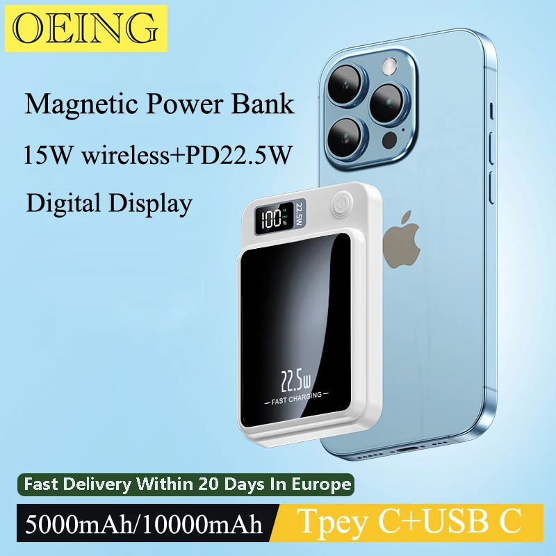 

New 10000mAh Macsafe Power Bank 15W Magnetic Wireless Fast Charger For iphone 12 13 14 14Pro Max External Auxiliary Battery Pack