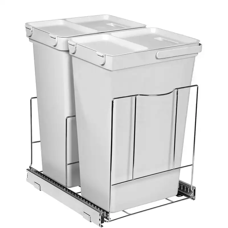 

Cabinet Double Trash Can Pull Out – Heavy Duty Metal Sliding System with 5 Year Limited Warranty