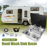 rv caravan stainless steel hand wash sink basin with faucet glass lid for camper motorhome