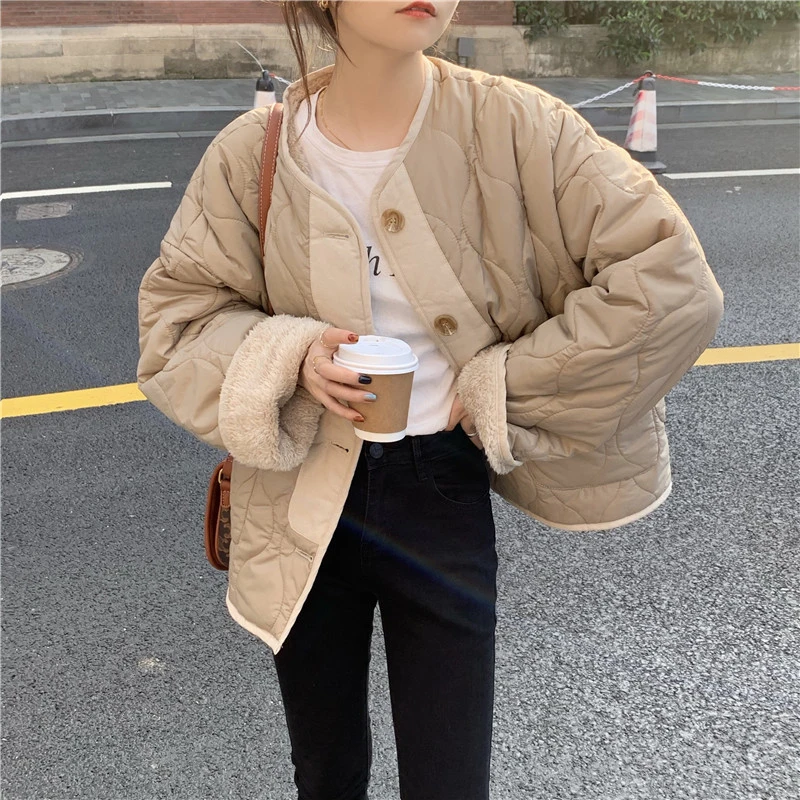 2021 Winter Solid Lambswool Patchwork Women Coat Thick Warm Loose Casual  Jacket Female Outwear Elegant Tops Winter Jackets