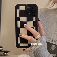 black and white plaid leather patterniphone1213promaxcouple apple11phone casexrxswomens78plussoft