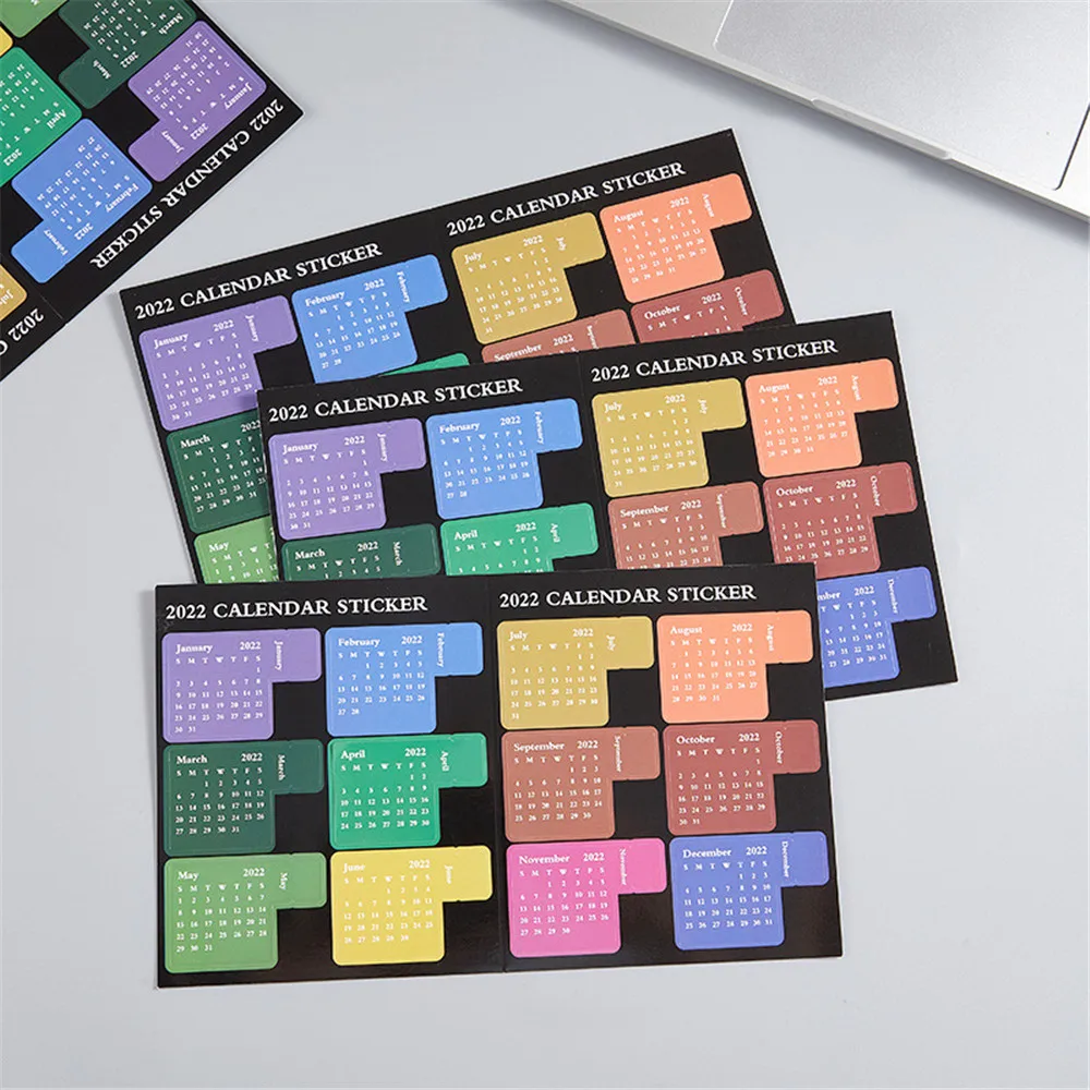 

2022 Calendar Stickers Solid Color Notebook Planner Index Stickers Schedule Organizer Self-adhesive Journals Classify Labels