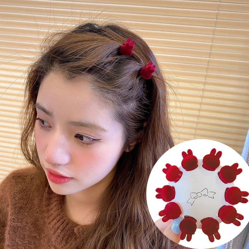 

10pcs/set Cute Small Hair Clips Girl Flocking Love Rabbit Mini Hair Claws Children Cartoon Women Fashion Sweet Hair Accessories