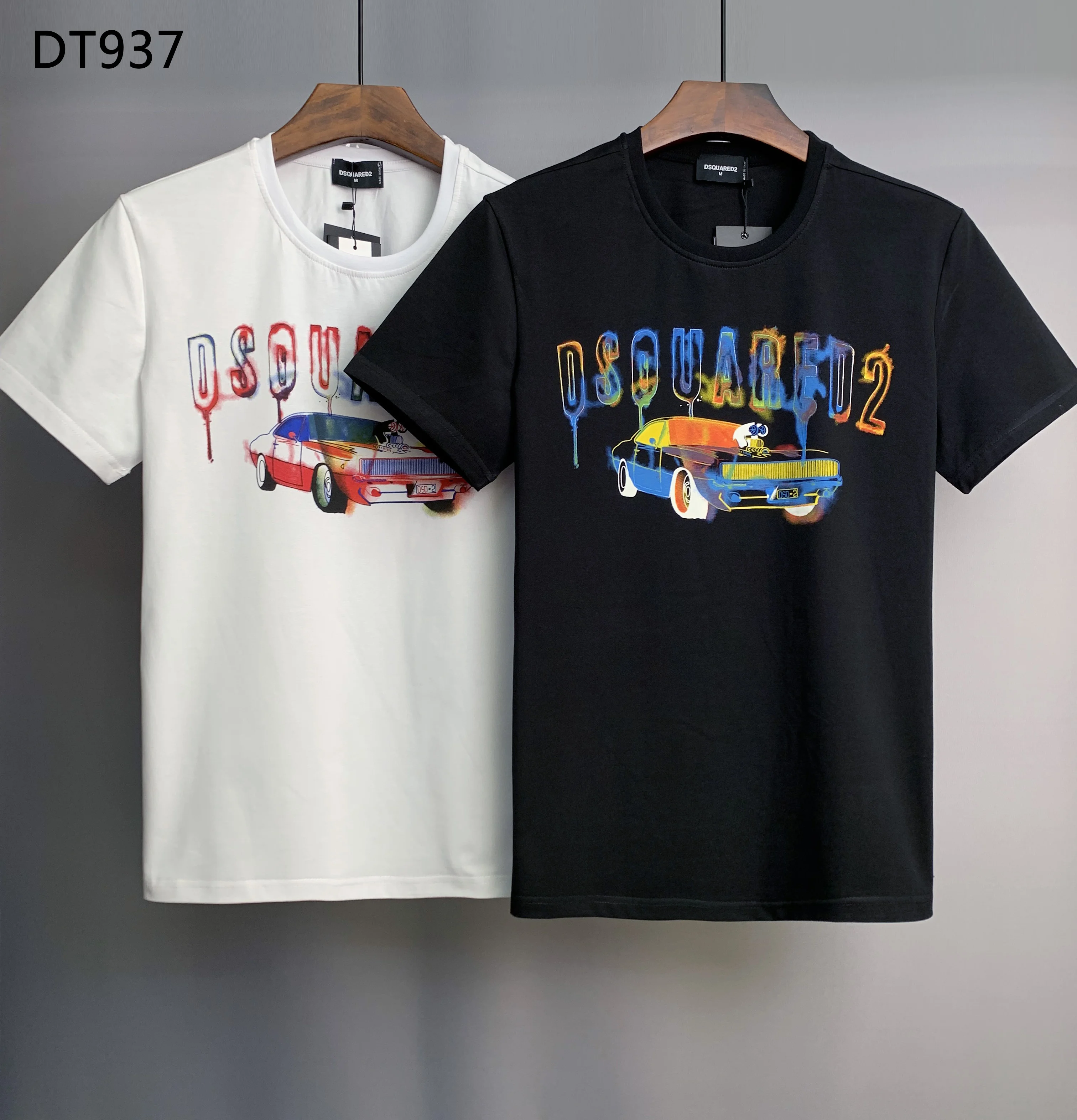 

Dsquared2 Men's Cotton 100% Classic Car Print Simple Casual Trend Fashion Loose DSQ2 Round Neck T Shirt Boyfriend Gift DT937