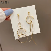 modern jewelry 925 silver needle circle dangle earrings 2022 new trend geometric glass drop earrings for women gifts