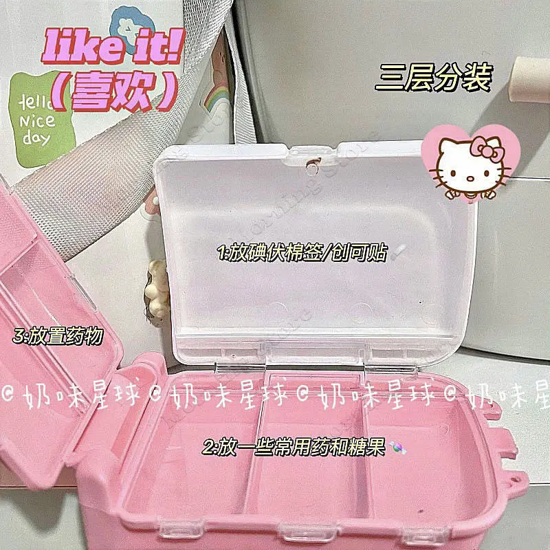 Портативный контейнер Hello Kitty для лекарств милый розовый таблеток с 8 ячейками