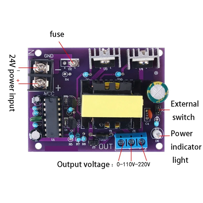 100 Вт постоянного тока 24 В в переменный ток 110 220 инвертор повышающий усилитель