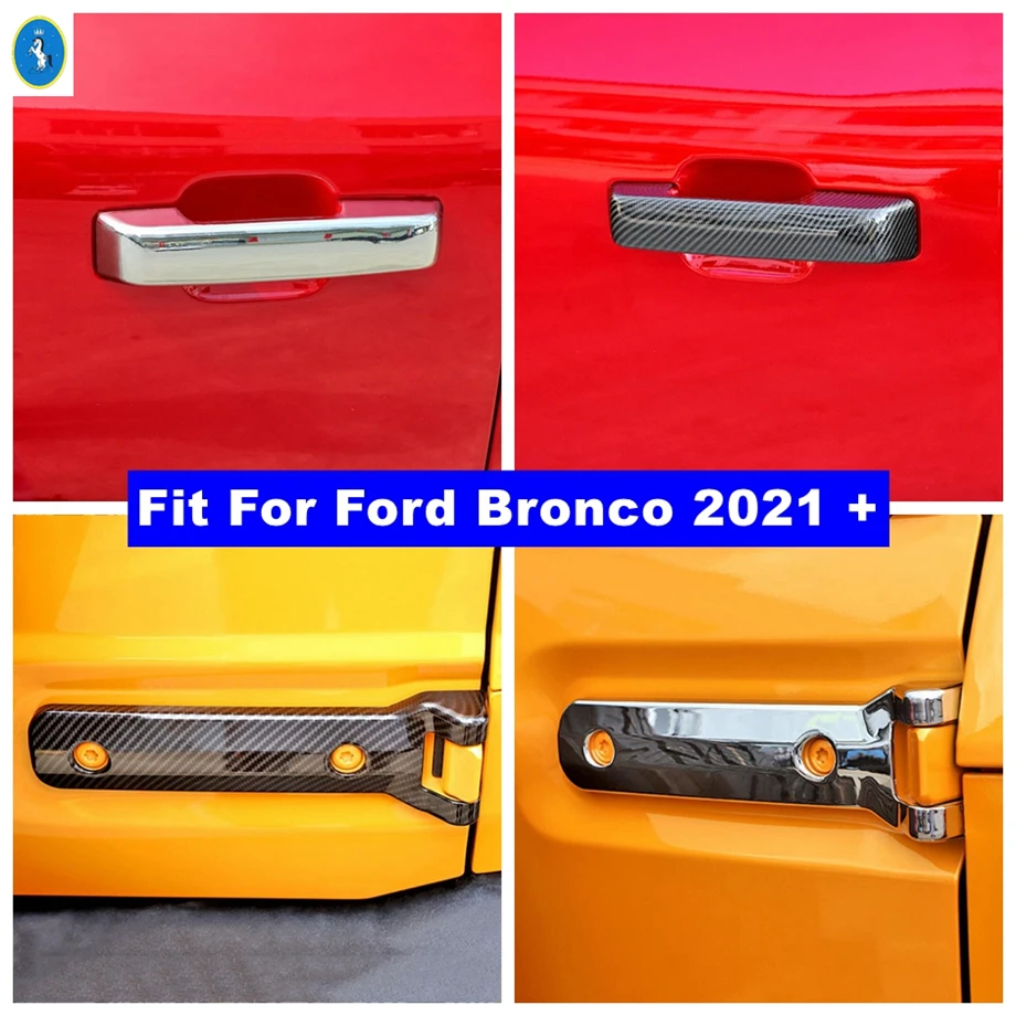 

Chrome / Carbon Fiber Tailgate Hinges Rear Door Hinge Liftgate Handle Cover Trim For Ford Bronco 2021 2022 Exterior Accessories