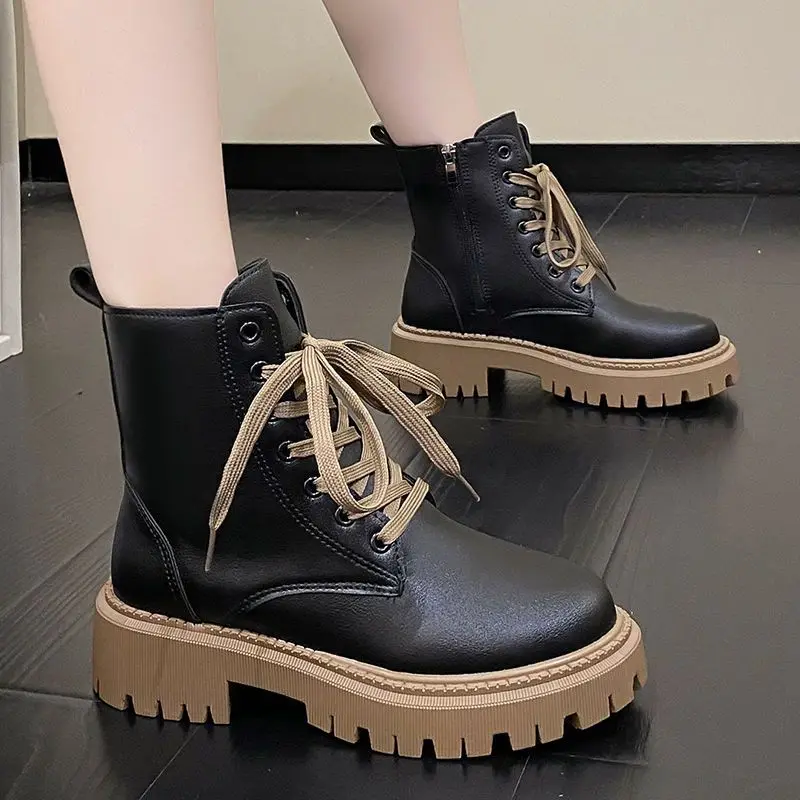 Boots for Wmen 2023 Spring Autumn Lady British Style Fashion Lace Up White Shoes Daily Joker Outside Wear Shoes Female