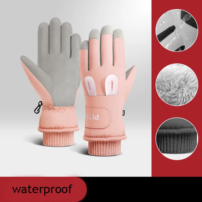 

2022 New Ski Gloves Women Cute Winter Outdoor Sports Waterproof Guantes Plus Velvet Touch Screen Thickened Warm Skiing Mittens