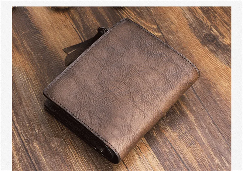 Vintage fashion handmade designer first layer cowhide genuine leather wallet simple casual outdoor short purse for men women