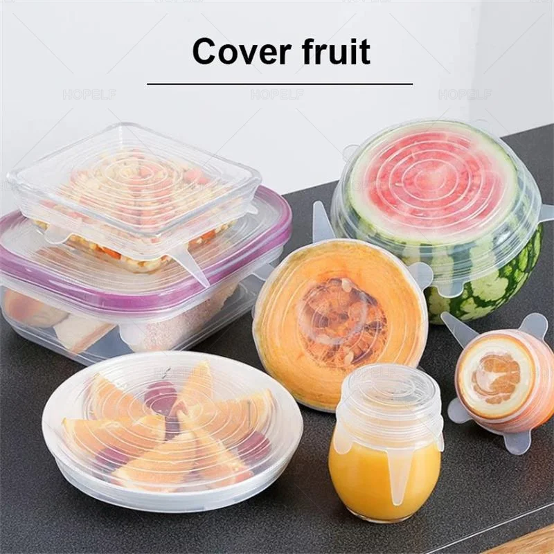 

6 Pcs Silicone Stretch Lids Reusable Airtight Fruit Food Wrap Covers Keeping Fresh Seal Bowl Stretchy Wrap Preservation Cover